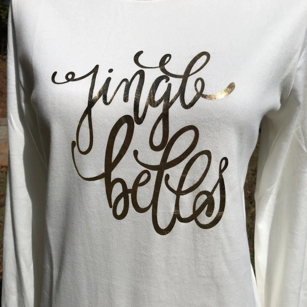 NEW Kim Rogers Jingle Bells Christmas Holiday Graphic Long Sleeve Shirt Small S - Picture 7 of 7